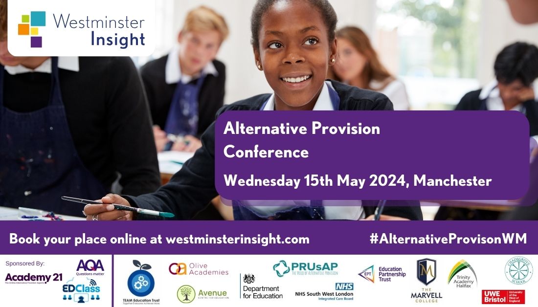 There's just one week to go until our Alternative Provision Conference in Manchester where we will be discussing AP outreach, targeted support, and post-16 transition. Join us with code X4239 for 20% off here: westminsterinsight.com/events/alterna… Sponsored by: @Academy21AP; @AQA; @edclass_…