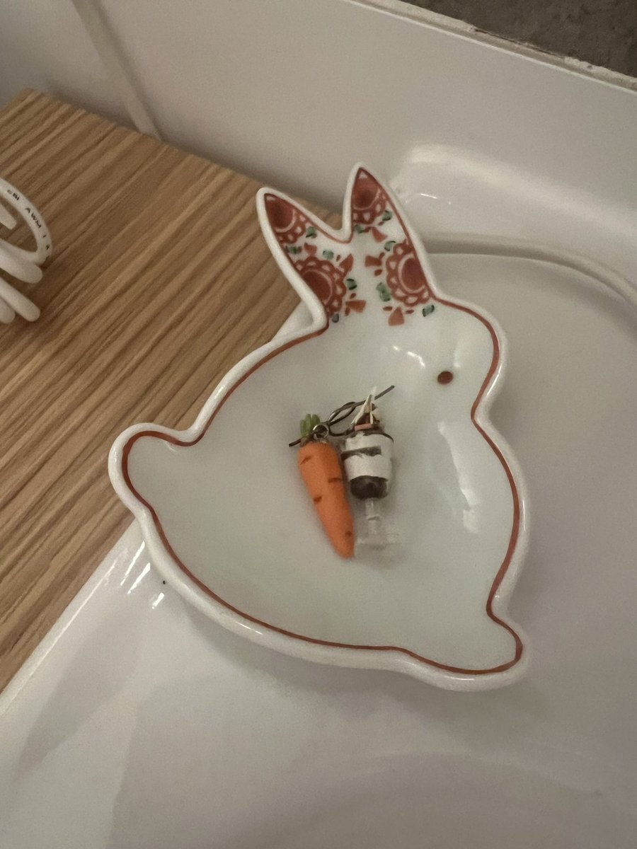 I just looked at my little dish I put my earrings in before a shower and apparently I was wearing one carrot and one chocolate sundae earring all day yesterday and didn’t realize. No wonder my friends kid looked at me weird when I said my earrings were carrots…