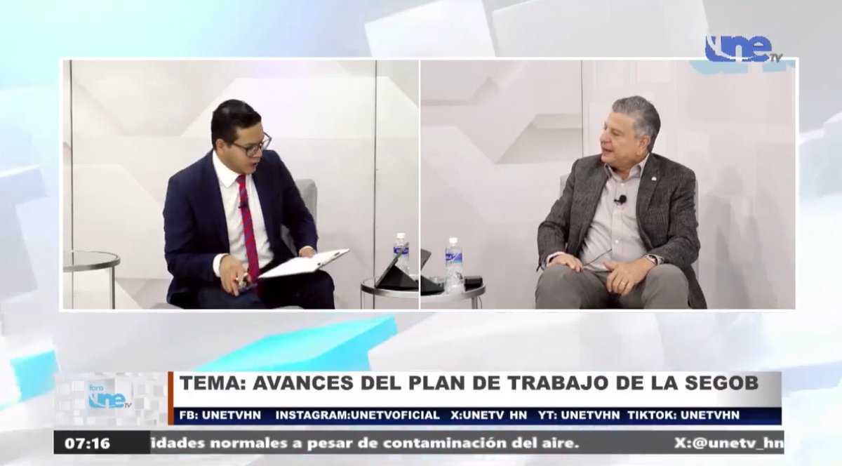 📌SINTONIZA #FORO UNETV 📺 Con el Lic. @ronymartinezhn y su invitado especial, @TomasVaqueroM Ministro de @SEGOB_HN. Tema: Avances del plan de trabajo de la @SEGOB_HN Te esperamos.