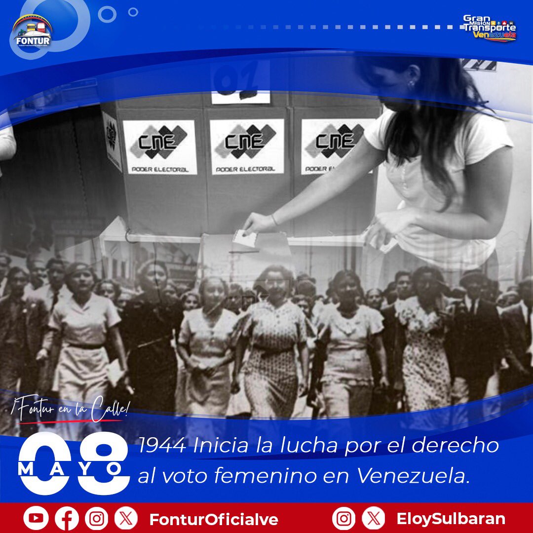 📆 El #8May de 1944 con el nuevo periodo de sesión de las Cámaras Legislativas, el Comité Pro Sufragio Femenino de la nación Bolivariana, tomó las calles de Caracas para exigir sus derechos al voto universal, directo y secreto en el país 🙋🏻‍♀️. #NadieDetieneAlPuebloValiente