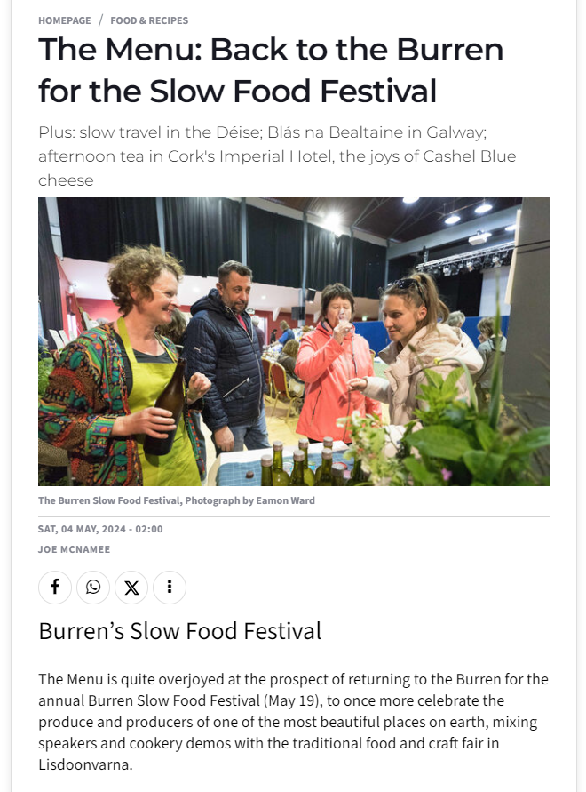 slowfoodclare's tweet photo. Great article by #BurrenSlowFoodFestival enthusiast @jozeemac in time for the 19 May! #foodfestival #TasteTheBurren #geofood @visitBurren​ @SlowfoodIreland​ @burrengeopark @burrensalmon @GoodFoodIreland @flogasireland https://t.co/9OaVNO7UPH 
Full article: https://t.co/B246eEsqOm https://t.co/A7CjSyMzpx