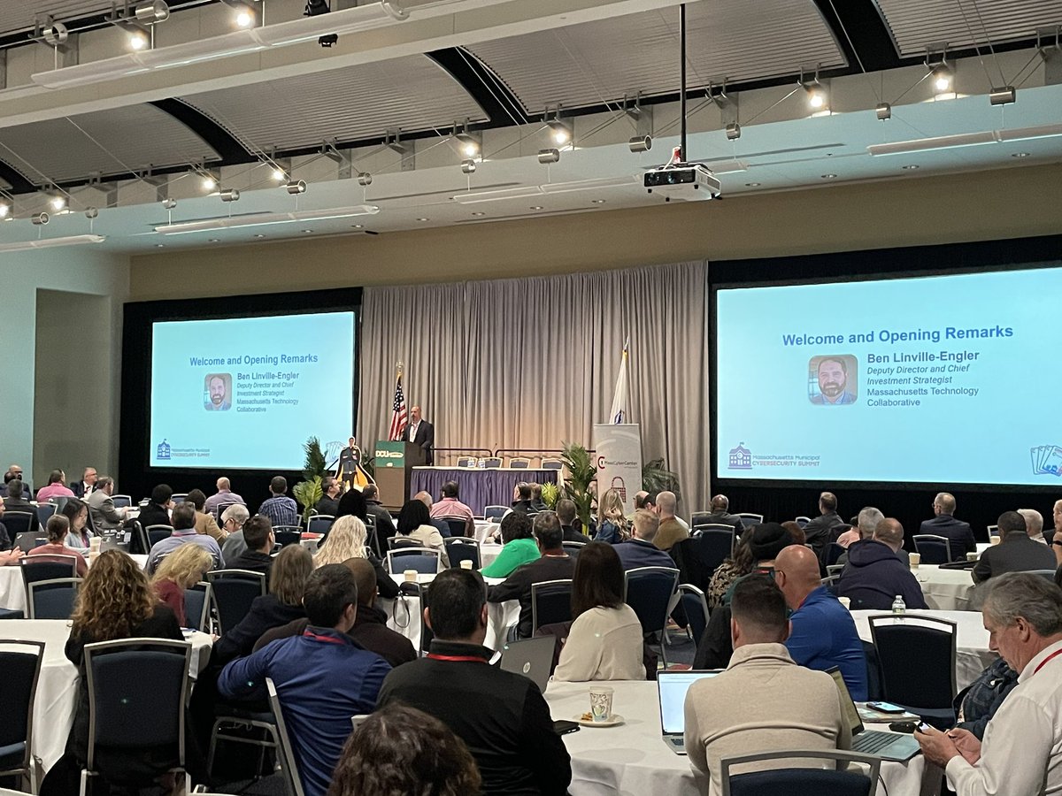The @Mass_Tech MassCyberCenter Municipal Cybersecurity Summit is off to a great start! Inspiring remarks from MassTech’s Ben Linville-Engler to kick off the day, which will feature incredibly informative workshops, discussions and speakers!