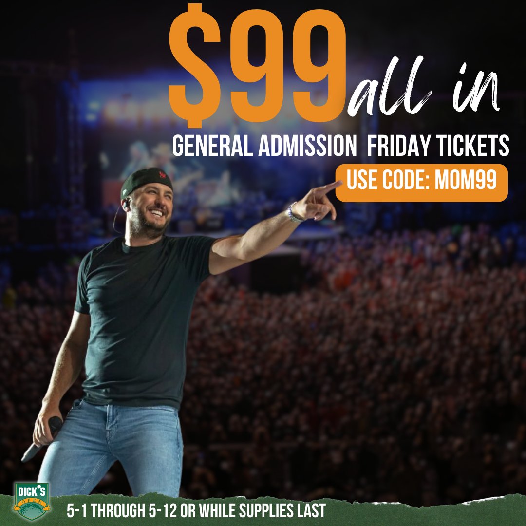 ⚡LIMITED TIME OFFER⚡ $𝟵𝟵 𝗮𝗹𝗹-𝗶𝗻 𝗴𝗲𝗻𝗲𝗿𝗮𝗹 𝗮𝗱𝗺𝗶𝘀𝘀𝗶𝗼𝗻 𝘁𝗶𝗰𝗸𝗲𝘁𝘀 to see Luke Bryan LIVE on June 21st😍🎫 🚨 BUY YOUR $99 ALL-IN TICKET HERE- BE SURE TO CLICK UNLOCK and use code MOM99 to get your special pricing: dsgopen.com/concert 🚨