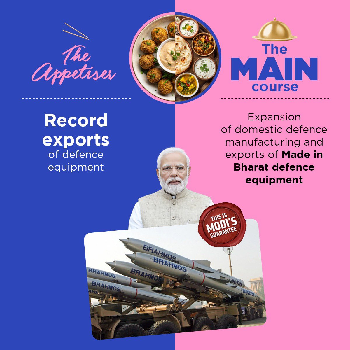 Bharat will soon turn into a global defence manufacturing hub... Yes, the 'main course' awaits you! #PhirEkBaarModiSarkar #ModiHaiToMumkinHai 🪷