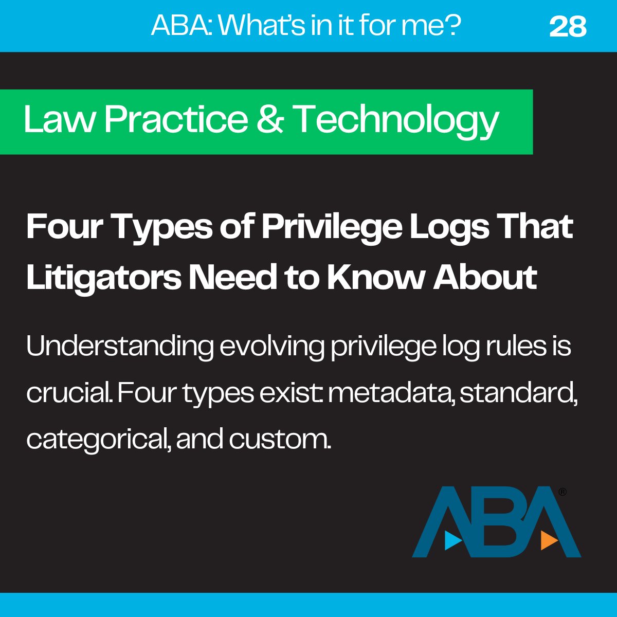 Michelle Behnke (@abapres_elect) on Twitter photo Discover the nuances of privilege logs! Explore Metadata, Standard, Categorical & Custom types with insights from <a href="/ABAesq/">American Bar Association</a>’s law practice division. Tailor your approach to what is appropriate in your case.
Read more: bit.ly/4b3Hn6t Discover the nuances of privilege logs! Explore Metadata, Standard, Categorical & Custom types with insights from <a href="/ABAesq/">American Bar Association</a>’s law practice division. Tailor your approach to what is appropriate in your case.
Read more: bit.ly/4b3Hn6t