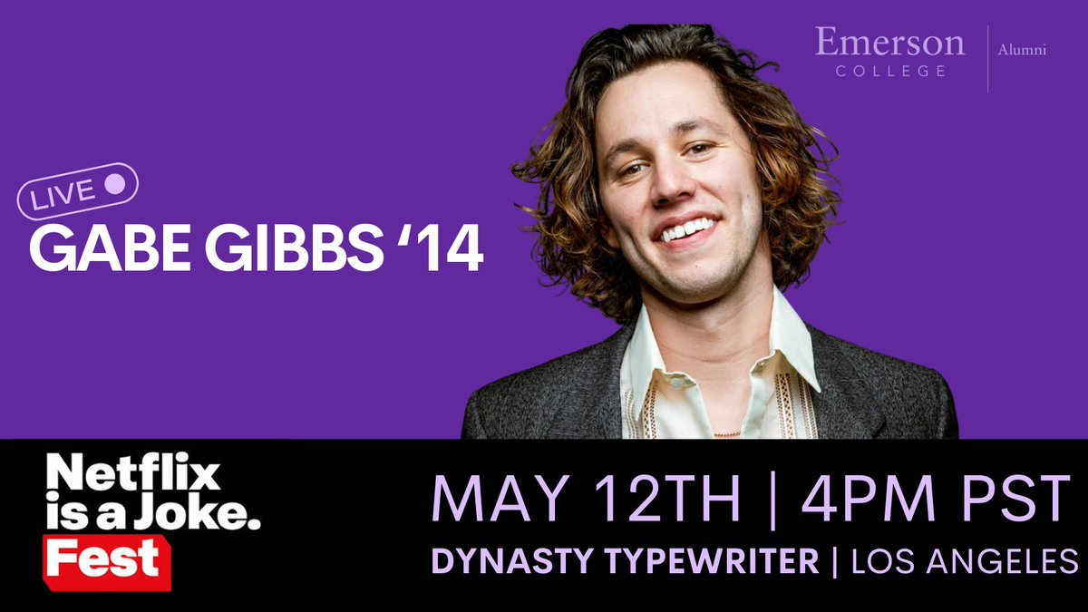 Check out our very own @gabegibbs '14 at @netflix is a Joke Fest this Sunday 5/12 at 4PM PST at Dynasty Typewriter in Los Angeles!🤣👏 . If your in the area, grab a ticket and enjoy some laughs: squadup.com/events/netflix…