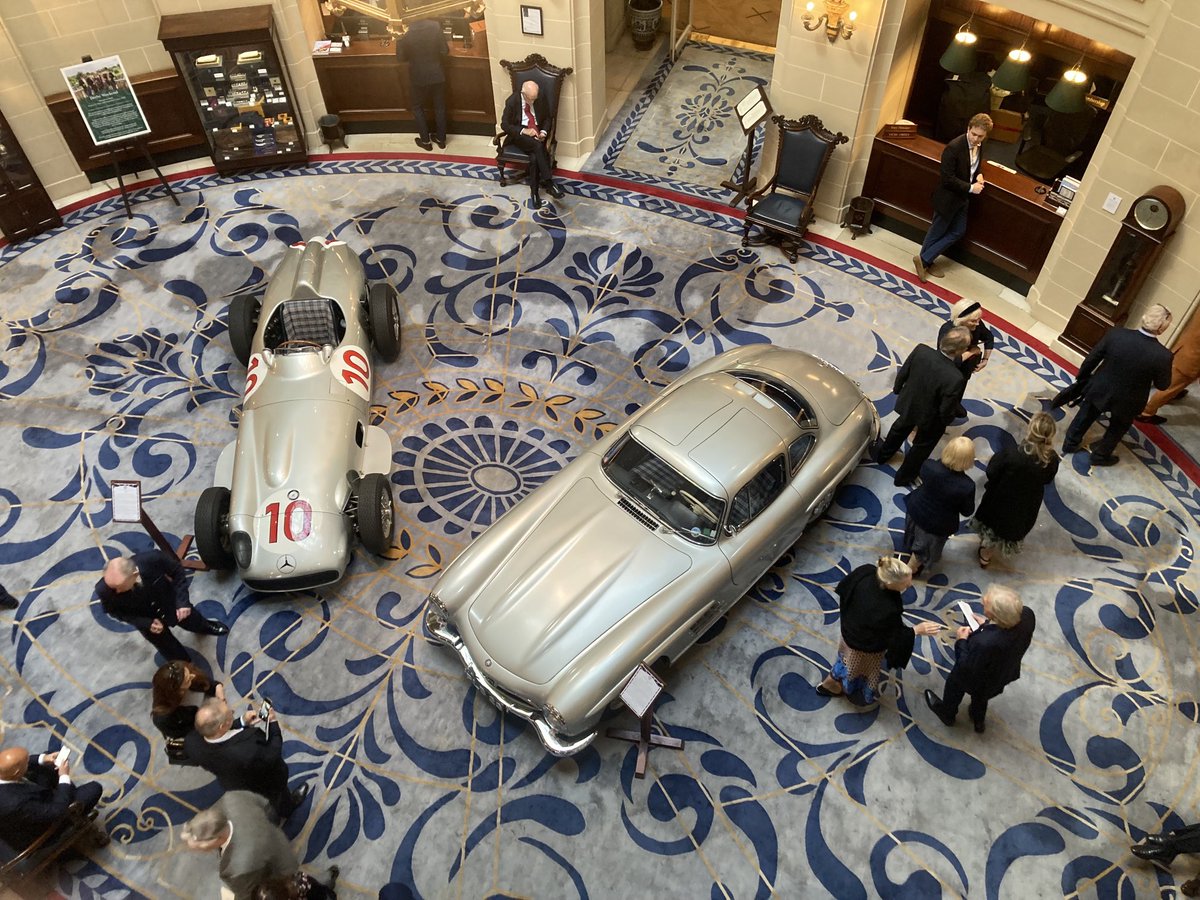 An unforgettable Stirling Moss day in London: the Mille Miglia-winning 300SLR outside Westminster Abbey after the wonderful memorial service, and the British GP-winning W196 and the Mille Miglia practice Gullwing at the RAC for a Mercedes reception.
