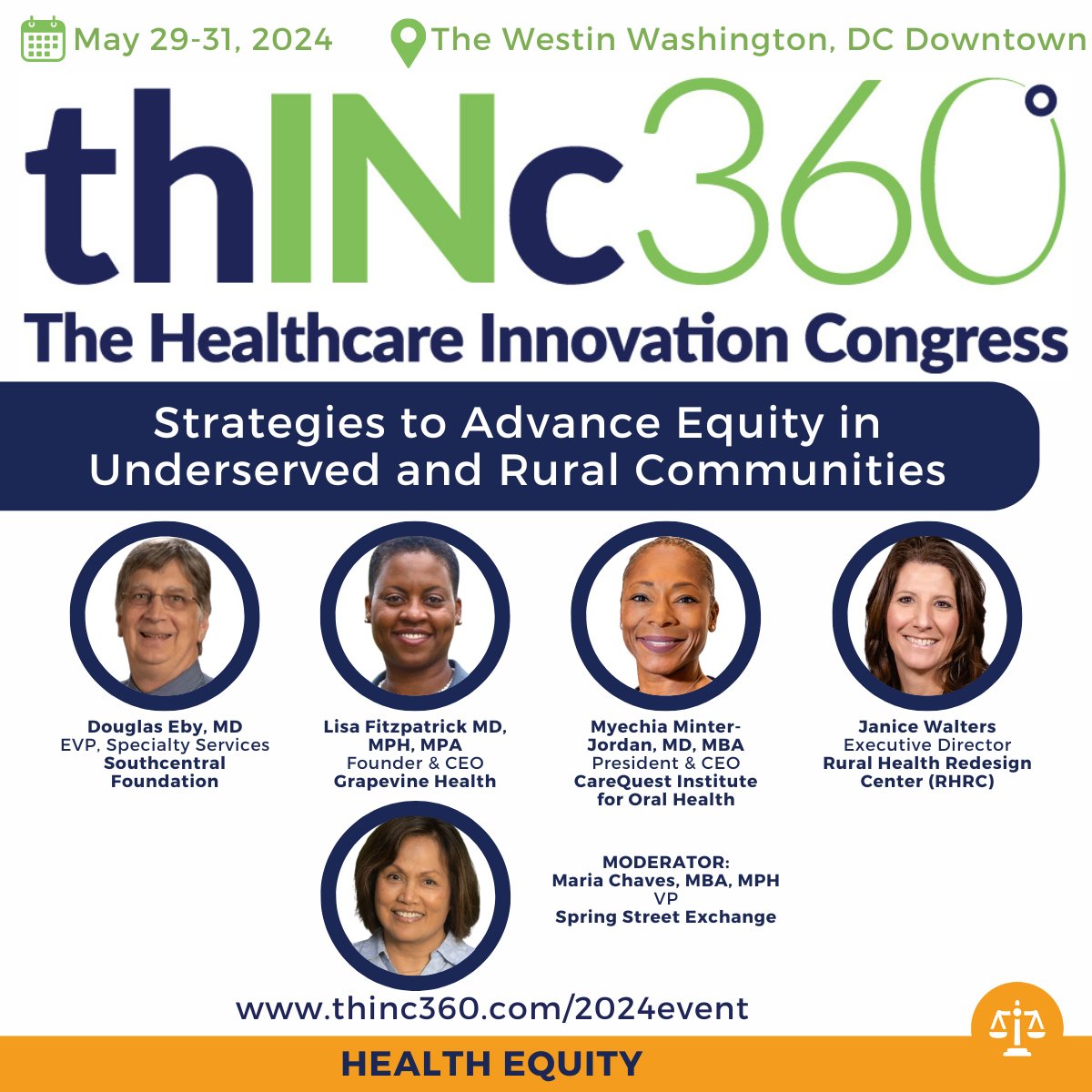 Drive change and advance #healthequity! Join @SCFinsider @HealthGrapevine @CareQuestInst @theRHRC & Spring Street Exchange for #thINc360 session 'Strategies to Advance Equity in Underserved & Rural Communities.' Register now: lnkd.in/d3YTmxHJ #ruralhealth #populationhealth