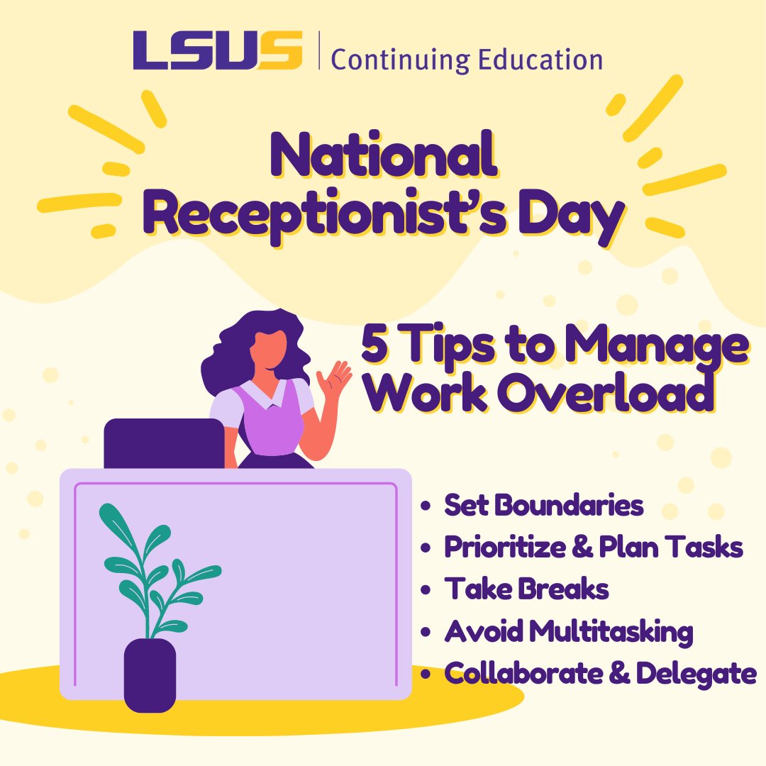 In honor of National Receptionist’s Day, here are 5 #tips to ensure visitors have a positive #FirstImpression and #experience in your #reception area.

#lsusce #receptionist #FirstImpressions #OfficeDesign #OfficeLife #work #WorkCulture