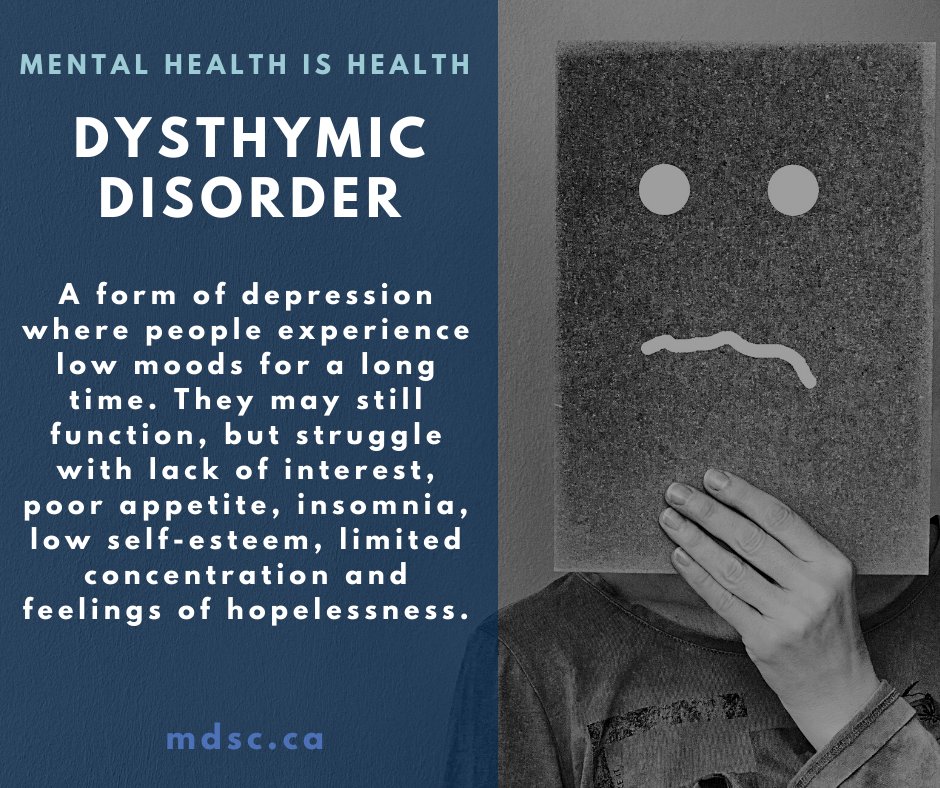 Learn about dysthymic depression, a type of #depression where individuals experience prolonged low moods & struggle with various symptoms. Download our booklet for more information.  👉 mdsc.ca/edu/what-is-de…
#MentalHealthAwarenessMonth #MentalHealth #MoodDisorders #Dysthymia
