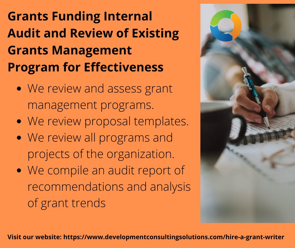 Grants Funding Internal Audit and Review of Existing Grants Management Program for Effectiveness Visit our website to learn more: developmentconsultingsolutions.com/hire-a-grant-w… #coaching #nonprofit #fundraising #fundraisingideas #charityfundraiser