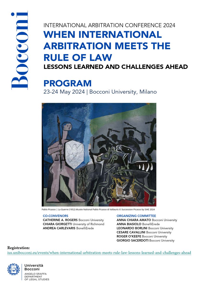 When International Arbitration meets the Rule of law: Lessons Learned and Challenges Ahead Second Bocconi Conference on International Arbitration. 🗓 23-24 May 2024 🌐 Milan, Italy 🔗 transnational-dispute-management.com/news/20240523.… @Unibocconi