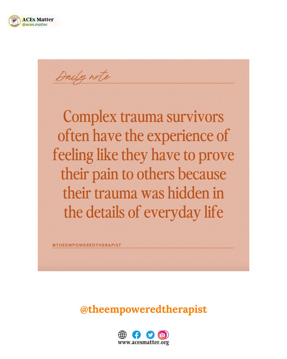 Trauma is individualized. Your experience of trauma is real, even if no one else ever validated it. Thank you for sharing your wisdom with the world @theempoweredtherapist #ACEsMatter #AdverseChildhoodExperiences #ACEs