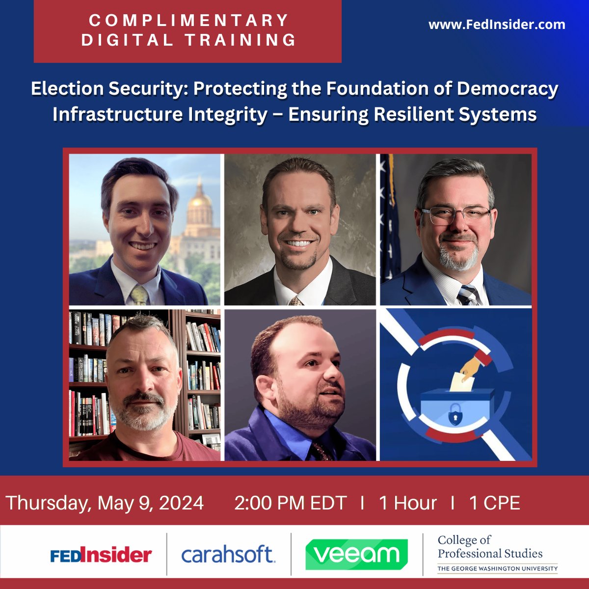 Election administration and support is critical infrastructure. On May 9, join @EACgov Vice Chair Palmer, @FedInsider, @Veeam, @GaSecofState, and @PAStateDept in outlining steps officials can take to protect election infrastructure. Register here: tinyurl.com/3vbvk32a