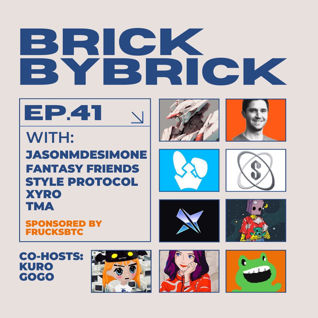 BRICK BY BRICK EP. 41 Oh we are SO back with another banger panel. Let's talk everything about: - What's Wrong w/ SocialFi? - KOLs ≠ Content Creators - Incompetency in Web3 This space is sponsored by FrucksBTC 🐸 Thursday at 1PM EST. Set those reminders below ⬇️
