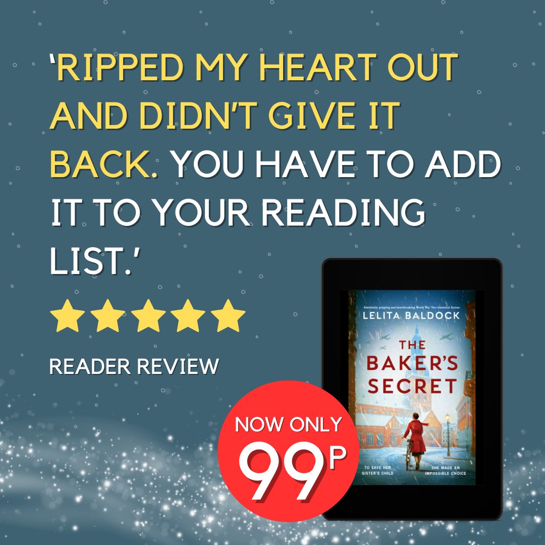 📖 Your evening is now BOOKED because The Baker's Secret by @LelitaBaldock is now on sale in the UK for a limited time only!

😍 Treat yourself to some emotional WWII historical fiction for just £0.99 today: geni.us/473-pp-two-am

#ebooksale #historicalfiction #historicalnovel