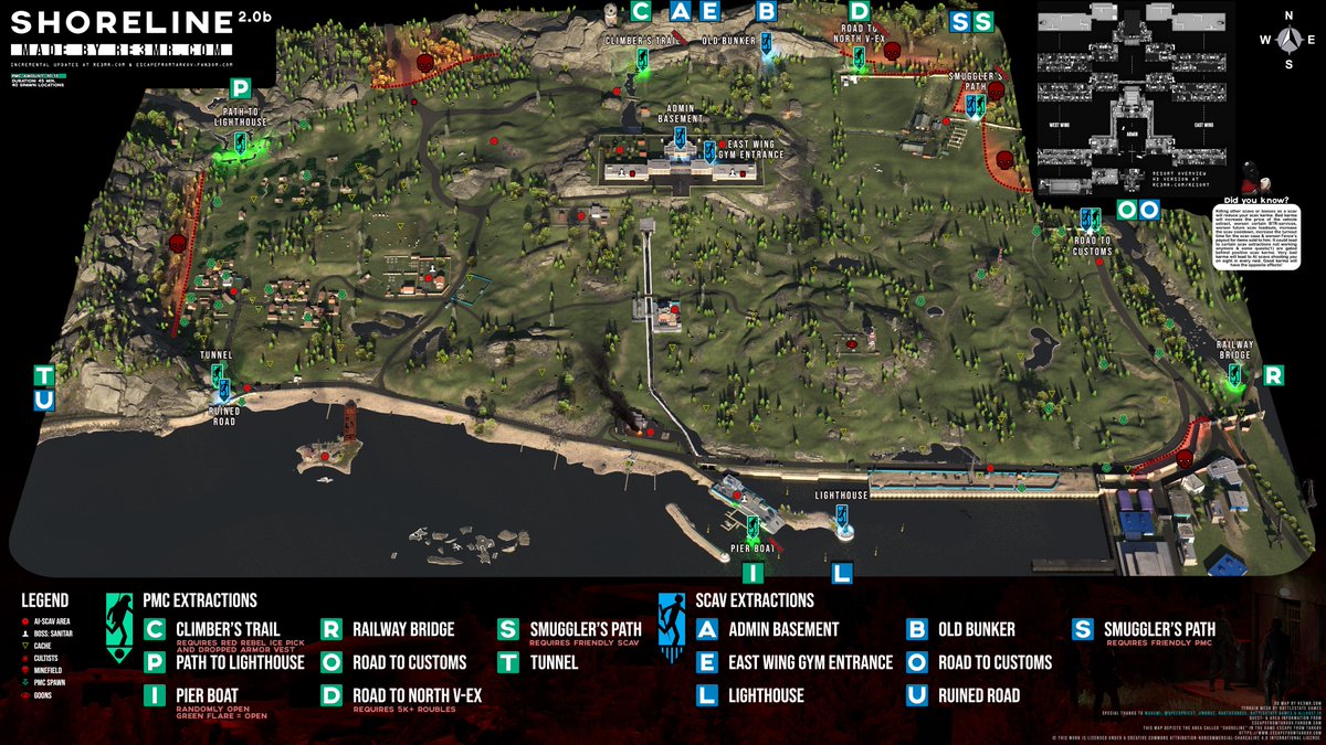 Shoreline 2.0b I made the PMC spawn markers stand out a bit more. Adjusted the NE minefield markers slightly. Replaced the weather station boss marker with a goons marker. Available on my site reemr.se & the EFT wiki. #EscapeFromTarkov