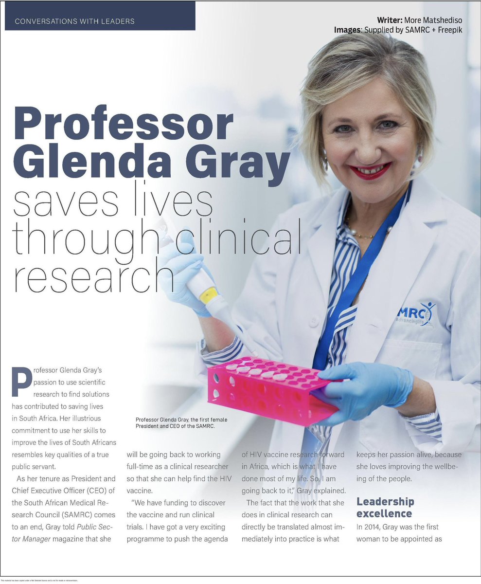 Read the latest Public Sector Manager magazine that features SAMRC’s President and CEO, Prof Glenda Gray. Full article link available here: issuu.com/gcispsm/docs/p…