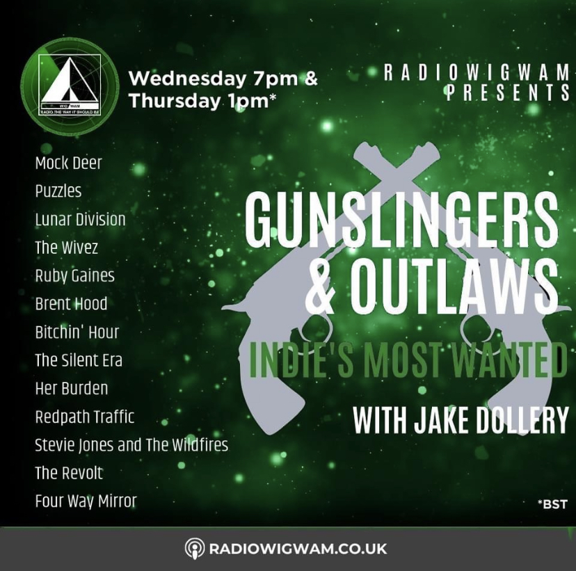Check us out on the 'Gunslingers & Outlaws: Indie's Most Wanted' show tonight on @RadioWigwam! Thanks to host Jake Dollery for spinning us!