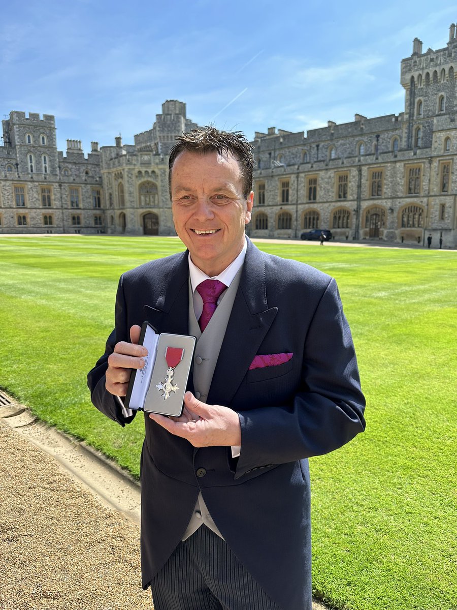 Very proud day receiving my MBE from his Royal Highness Prince William. A very special day in Windsor for me and my family.