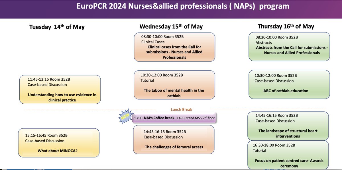 Look at this programme for NAPs at #EuroPCR! Coffee break included! Hope you are joining us! @Boleias1 <a href="/elenacalvo_bcn/">elena</a> <a href="/PCRonline/">PCRonline 🫀</a> We have some great lecturers check out the PCR AP for details!
