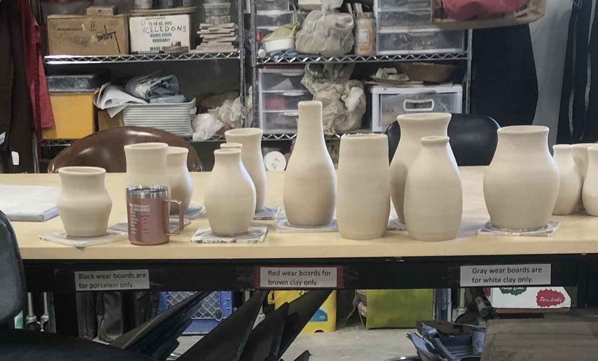 bobstack's tweet image. Trimming today. #pottery #clay #Peace