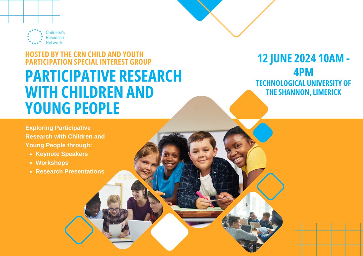 Save the Date! 🗓️ The CRN Child and Youth Participation Colloquium 2024 will take place on 12th June in TUS, Limerick! It will discuss ethics and trauma-informed research practices involving children and young people. Interested in learning more? Visit childrenresearchnetwork.com/events/crn-chi…