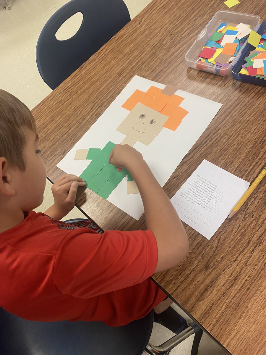MelindaFortner's tweet photo. Mrs. Amanda’s third graders are practicing finding the area and perimeter of regular and irregular shapes using their self-portraits projects. https://t.co/O1sqR1QCvD