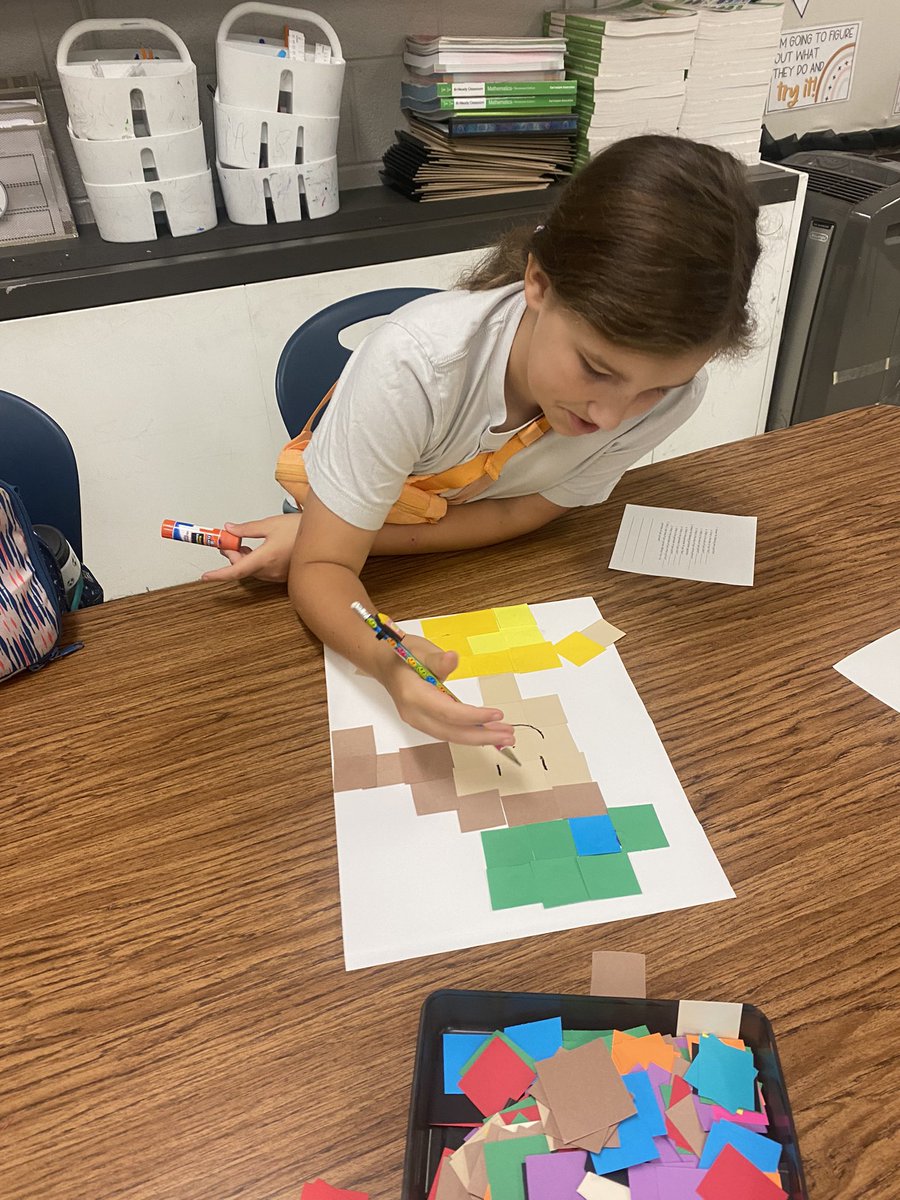 Mrs. Amanda’s third graders are practicing finding the area and perimeter of regular and irregular shapes using their self-portraits projects.