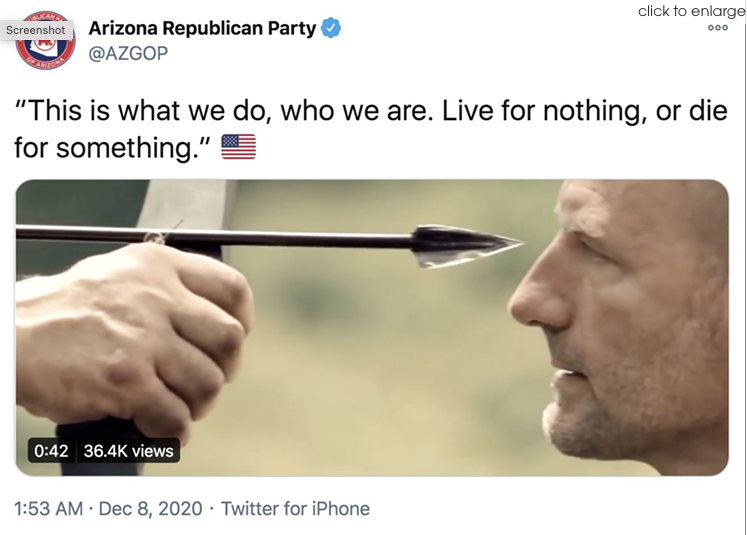 THREAD Back in 2020, after Donald Trump lost the presidential election, the official account of the Arizona Republican Party started getting a little... wild. In late night tweets, they started asking followers if they were ready to die for Trump. phoenixnewtimes.com/news/die-for-s…