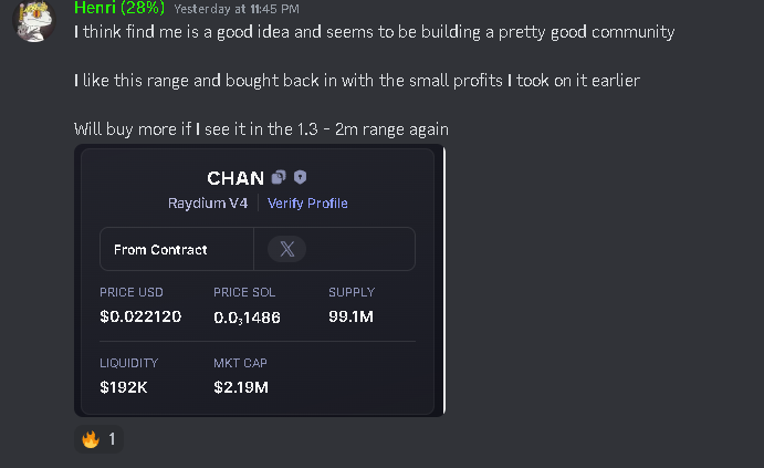 henri_sol's tweet image. Don't post these a lot anymore but proof of concept is important

Called out @FindMeOnSolana at about 2.2m in @CryptoClubG 

Called out in my telegram at about 4m

Went to 8m and is currently sitting at about 6.5m market cap

Looking for next play as we speak 🤝