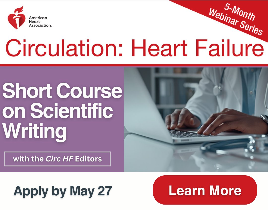 ⏳2 Weeks⏳ left to apply for the #CircHF Short Course on Scientific Writing!
 
📌Apply here: forms.office.com/r/gR9LdPjjm1

#AHAJournals @AHAScience @DrNancySweitzer @JamesCFangMD @orlyvardeny @WilcoxHeart @GLewisCardiol @GivertzMichael @greenberglab314 @mcolvin89 @AmmiratiEnrico