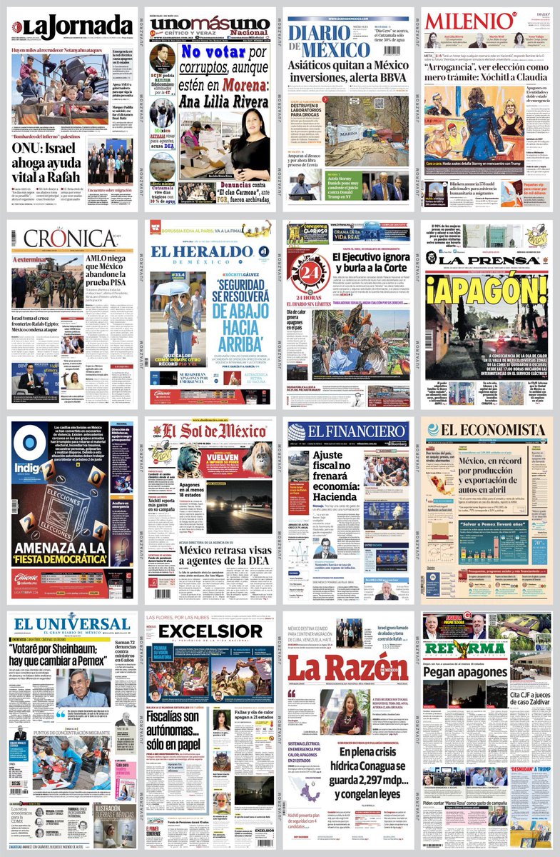 #PrimerasPlanas 
📰🗞☕️ 🇲🇽de los diarios impresos del País hoy #8Mayo #FelizMiercolesATodos @dreyesmty @MalenaRA 
@ReporteroUrban  @LoQuePasaEnNL @QuePasaEnSN @Apodaca_News @ComunidadMTY @raytep #Noticias #Monterrey #NuevoLeón #News #Mexico #USA  #EleccionesMx2024