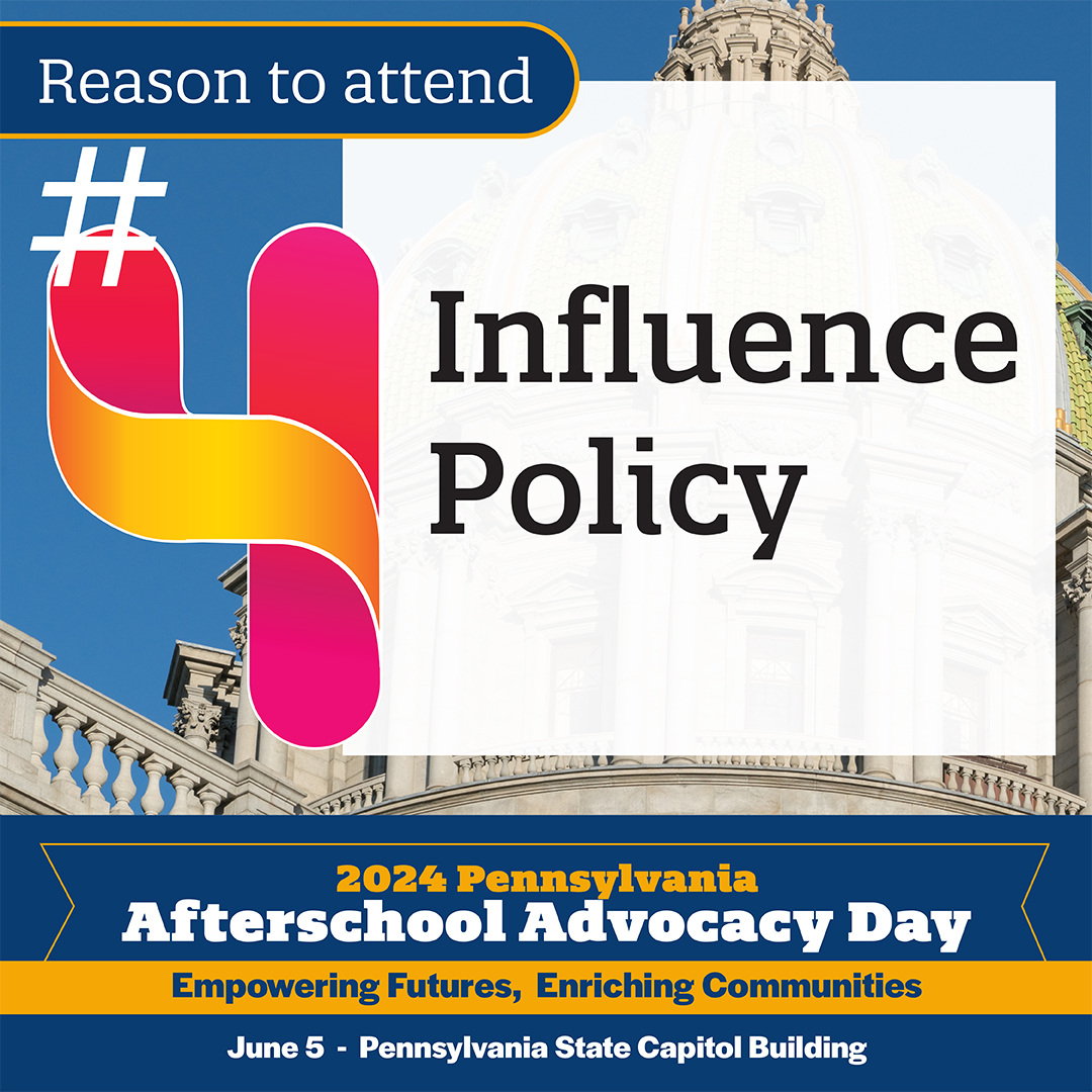 Reason #4 to attend 2024 #AfterschoolAdvocacyDayPA, June 5, Harrisburg! Engage with legislators and policymakers, advocating for policies that support youth development and access to quality out-of-school time (OST) experiences. #afterschool #OST hubs.ly/Q02wrJ1Z0