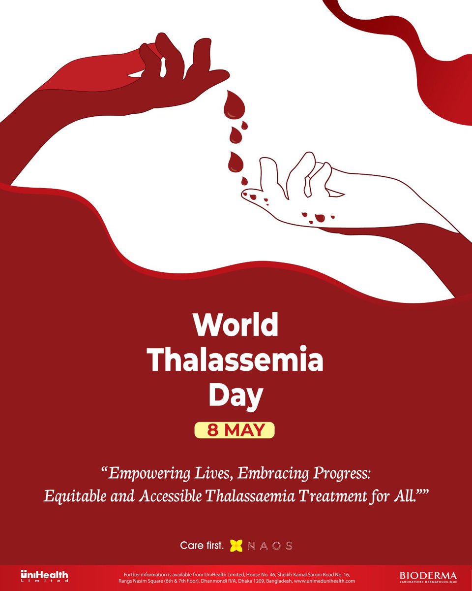 World Thalassemia Day 2024 | 8 May 

'Empowering Lives, Embracing Progress: Equitable and Accessible Thalassaemia Treatment for All.”

#imsrh #srh_676 #importantdays #WorldThalassemiaDay #NAOS #bioderma #internationaldays