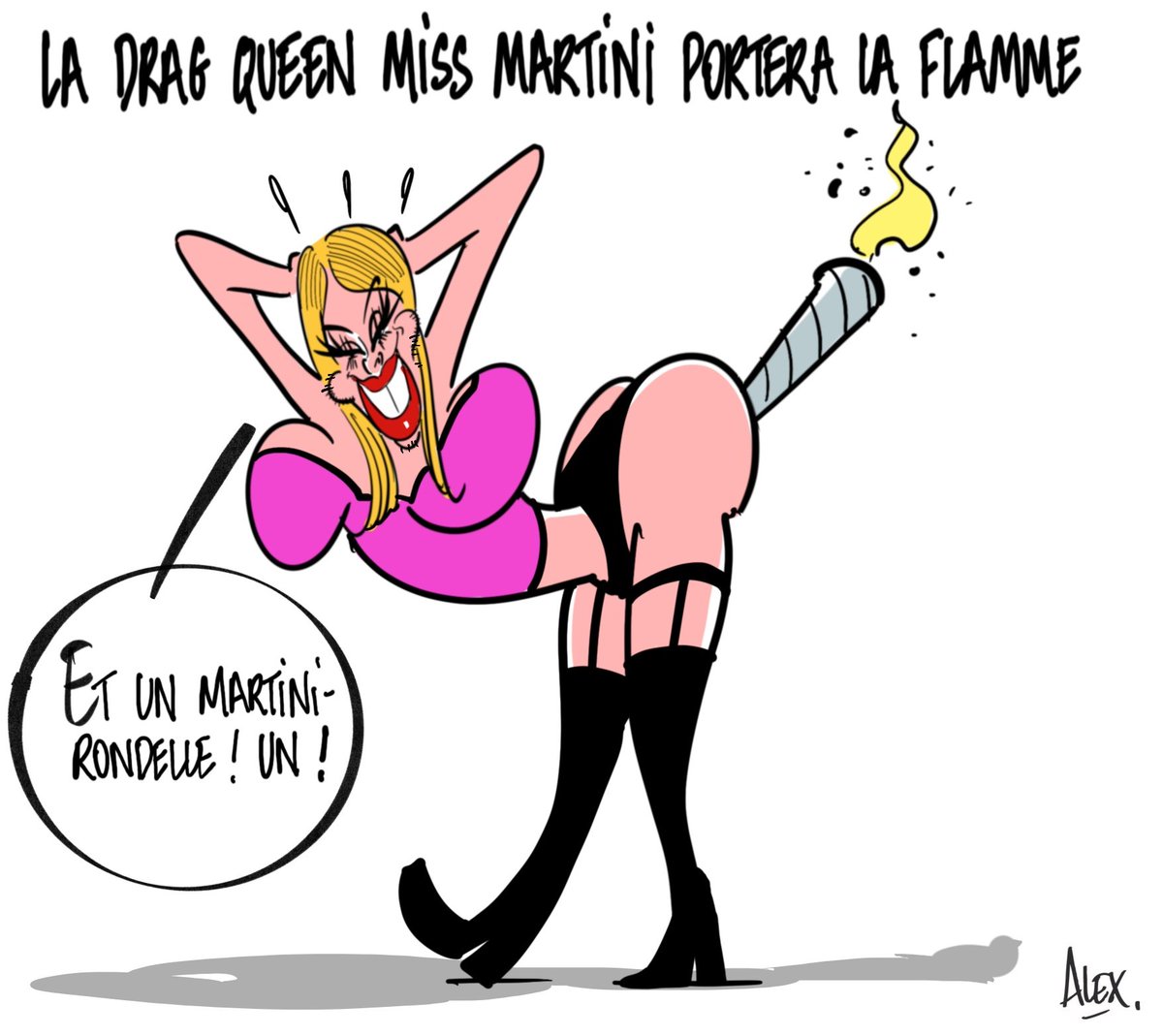 #dessin @CourrierPicard du 08.05.2024 : la #dragqueen #missMartini portera la flamme olympique ! #JOParis2024