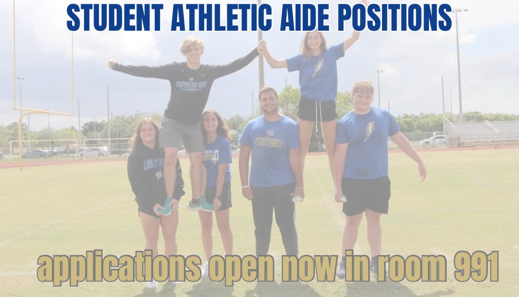 Interested in becoming an Athletic Aide? Pick up an application by Monday 5/13 in Room 991 and return it by Friday 5/17⚡️⚡️