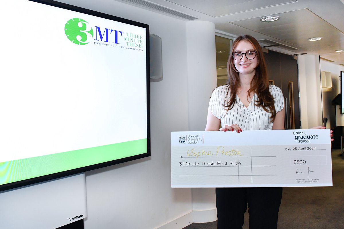 *Drumroll please* 🥁...
Here is your 2024 3MT winner, Sophie Preston! 🥇 
Top level presentations from the finalists made judges deliberation tough, but Sophie now goes on to represent @Bruneluni at the nationals! 🙌🏻🔜 #3MT #CHMLS #biopharma #doctoralresearch @BrunelResearch