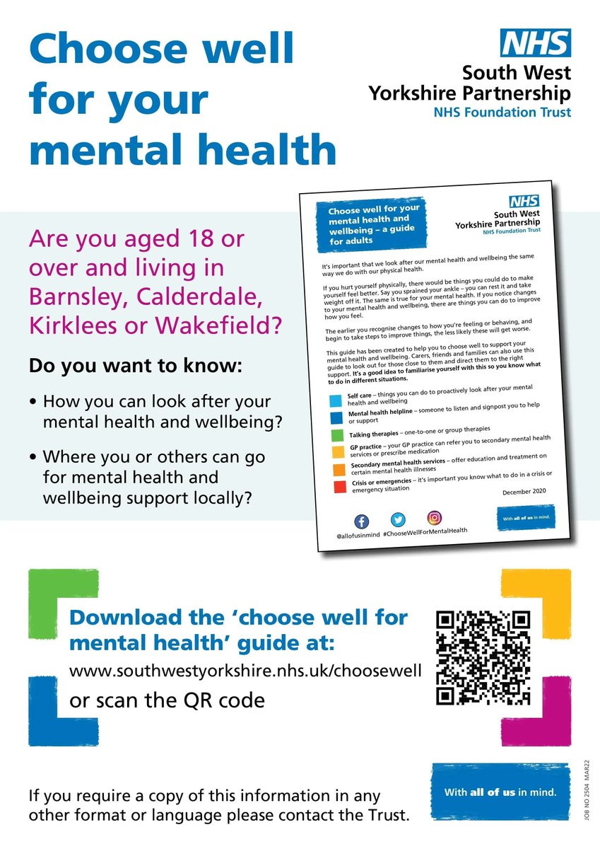It’s important that we get the right support at the right time for our mental health and wellbeing. Not sure where to go for help? Look at our #ChooseWellForMentalHealth guide which gives examples of how a person may be feeling and the support available 👉 buff.ly/3Px7ABH