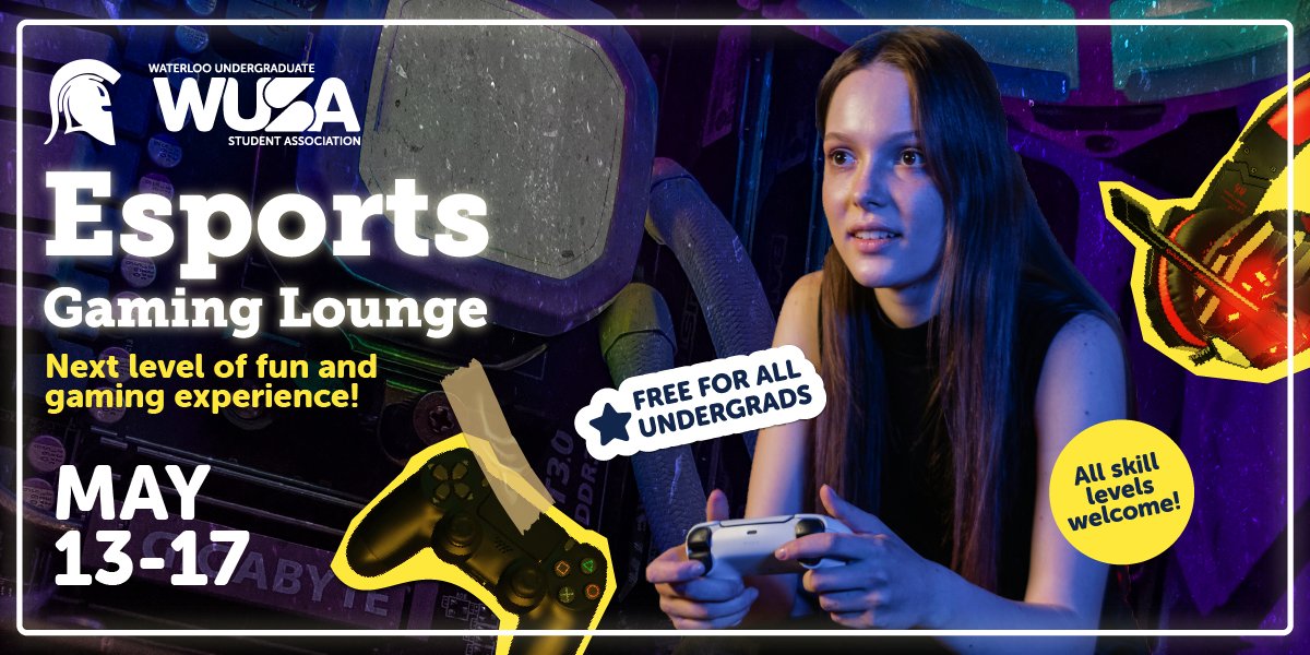 Warriors, level up your Welcome Week experience at the Esports Gaming Lounge! 🎮

📍 SLC Black &amp; Gold Room
🕙 May 13-16 @ 10am-10pm
🕙 May 17 @ 10am-5pm

From FIFA to Super Smash Bros, there's something for everyone!😎

➡️ Details at wusa.ca/events #WUSAwelcomeweek