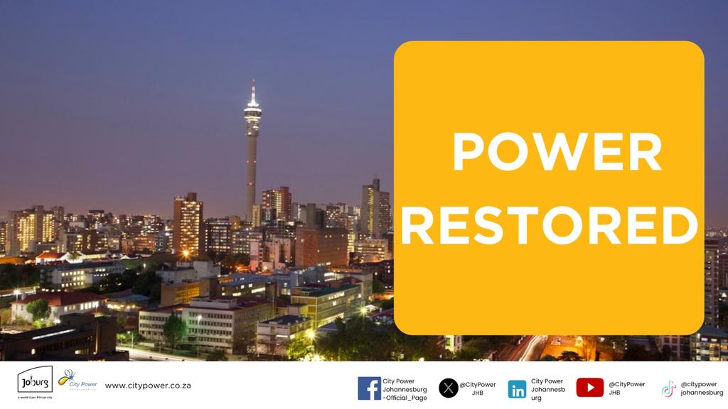 #CityPowerUpdates #CityPowerOutages #ReuvenSDC Mondeor Substation: Full power supply has been restored to customers in Mondeor. We apologise for the inconvenience caused. Customers who are still off are encouraged to log calls on citypower.mobi or 011 490 7484. For…