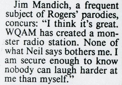 NeilRogersRadio's tweet photo. When it was announced that Neil Rogers was coming to WQAM, the Miami Herald asked Jim Mandich for a comment. 😎 https://t.co/FoOOpBqJnC