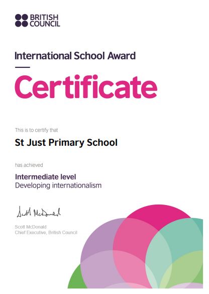 Congratulations to St Just Primary School who won the International School Award for their work with schools across the world! 
St Just have been working with international schools on projects including class video calls to a school in Novaro, Italy showcasing their local area!