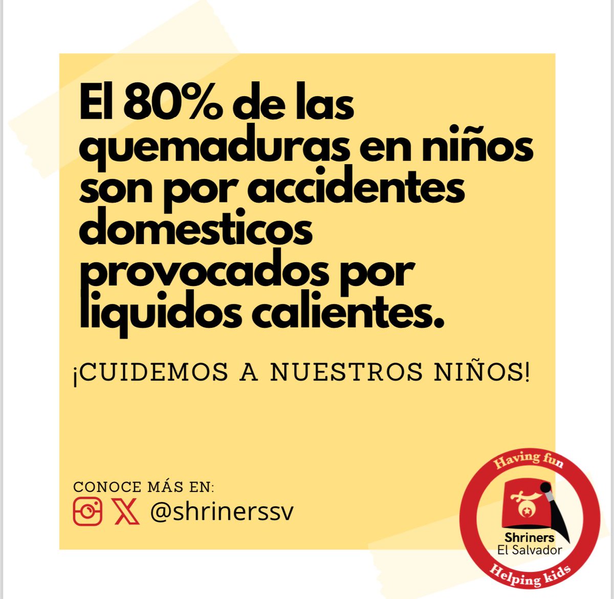 🛑💡 ¡Atención a la prevención! En Shriners El Salvador, estamos comprometidos con la seguridad de nuestros niños. Recordemos la importancia de tomar medidas para prevenir accidentes domésticos y evitar quemaduras. Mantengamos vigilancia en todo lugar en nuestro hogar, pero