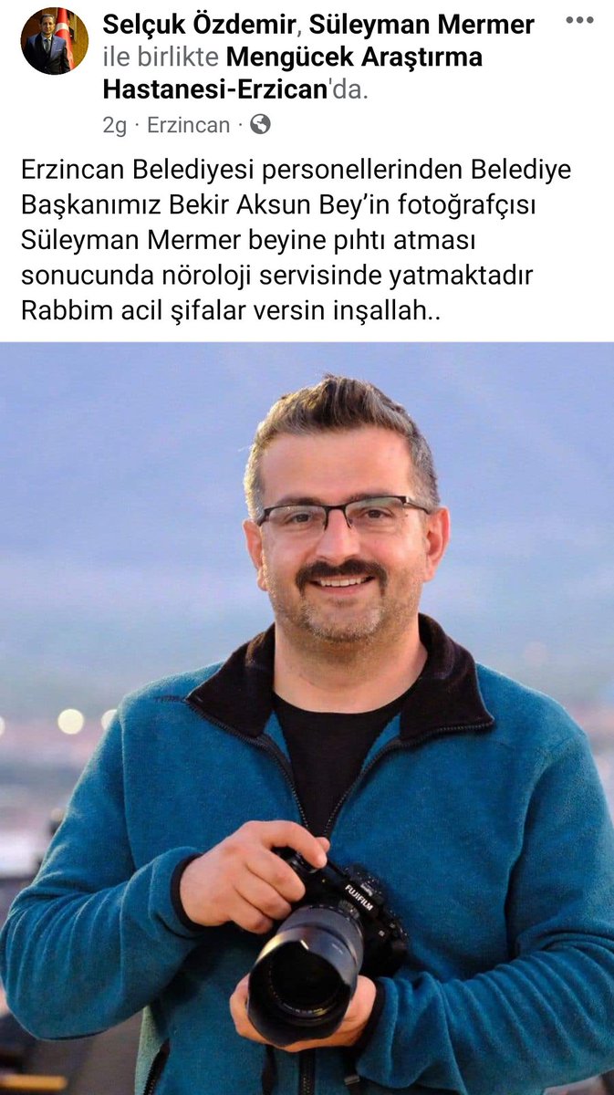 Erzincan Belediyesi personeli Süleyman Mermer, beynine pıhtı atması nedeniyle hastaneye kaldırıldı. 08.05.2024