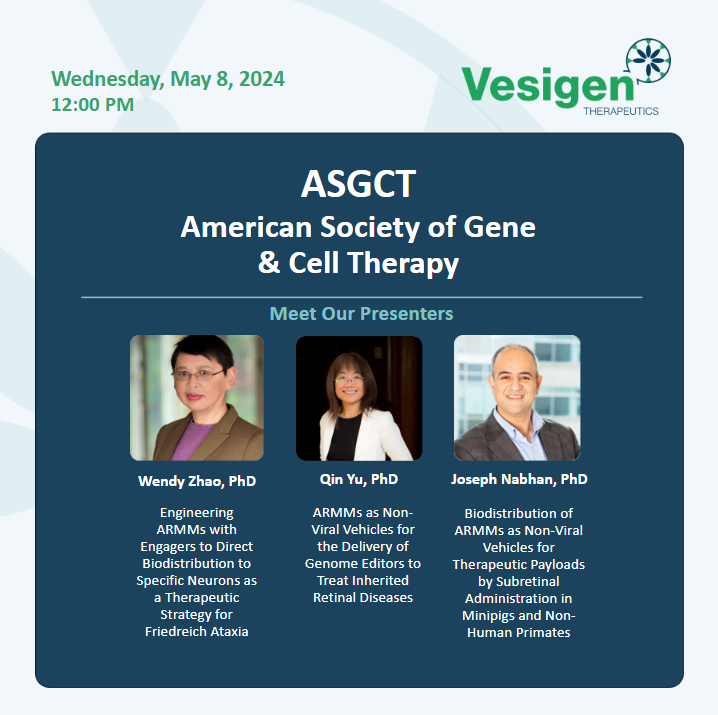 Vesigen's tweet photo. Check out @Vesigen at #ASGCT2024 today! https://t.co/EwuXGMEIVv
