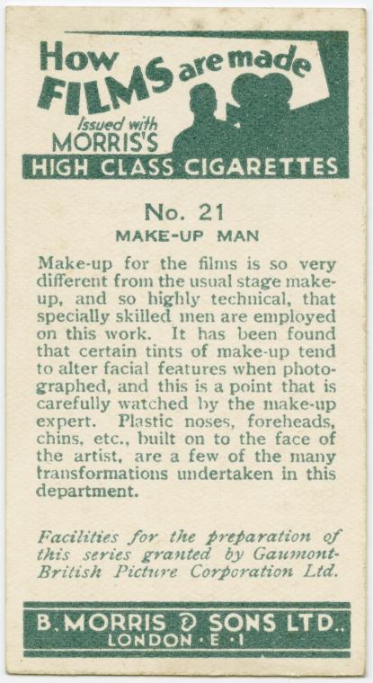Make-up man.
How films are made (Morris's High Class Cigarettes)
#Movies #Vintage #CigaretteCards 
observationdeck2.blogspot.com/2024/05/make-u…