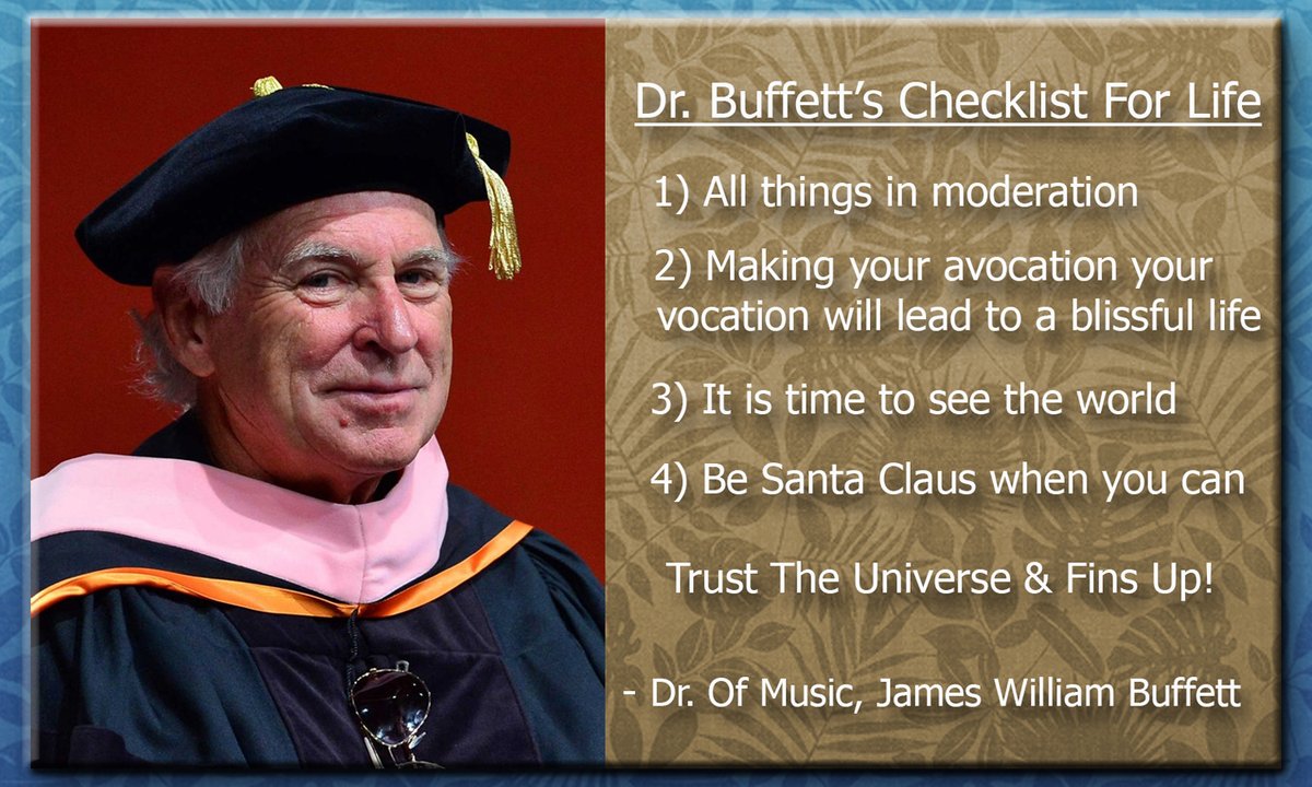 It was #OnThisDay (May 8th) in #ParrotHeadLore 2015 that Mr. @JimmyBuffett became Dr. Buffett.
The @UnivMiami bestowed an honorary Dr. Of Music Degree to Jimmy. #KeepThePartyGoing
o0 #BubblesUp o0
Cheers & Fins Up!!!
~~~/)~~\o/~~(\~~
≈≈@RadioMville≈≈
@SiriusXM~#Ch24