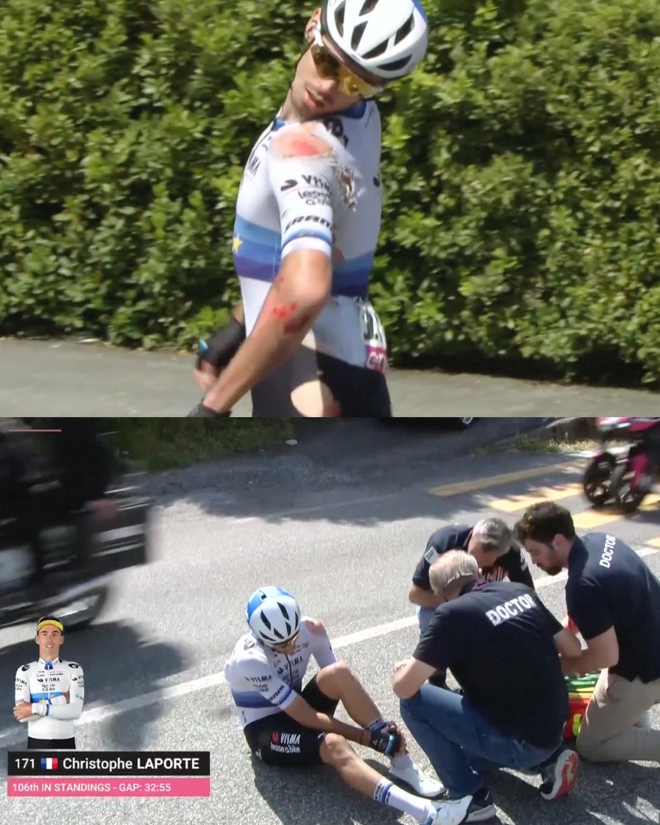 Christophe Laporte back on his bike after ending up on the ground. #Giroditalia
