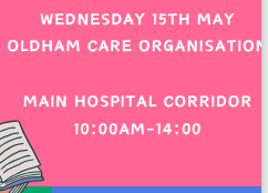 Following on from yesterday's announcement, The PEF team will be visible everyday week commencing May 13th, across all sites of the NCA. On Wednesday May 15th 2024 The PEFs will be on the Main Hospital Corridor at Oldham Care Organisation from 10:00-14:00. Please come and see us